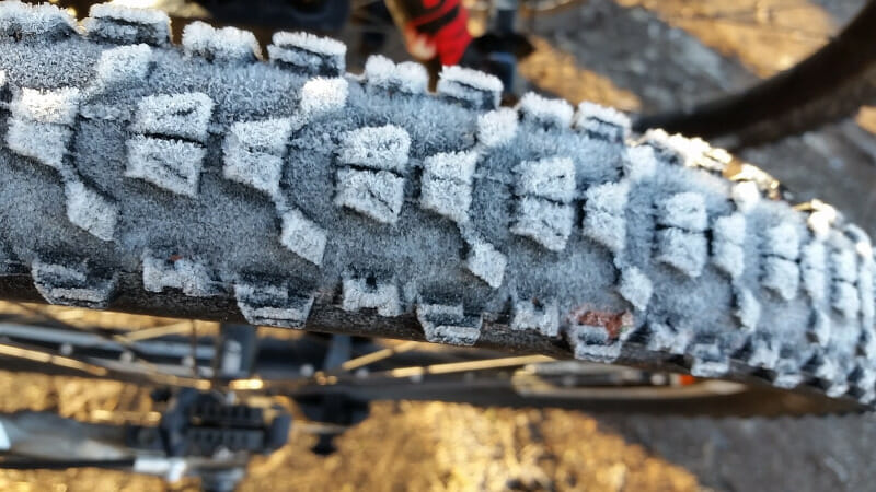 Frost covered bicycle tire