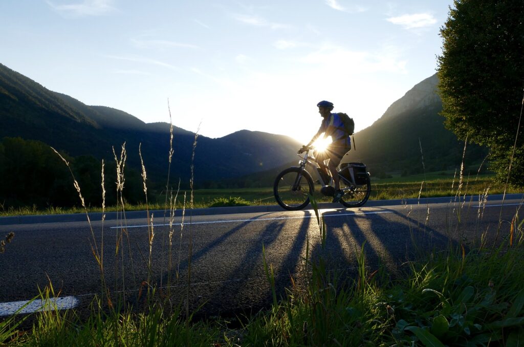 ebike rider at sunset