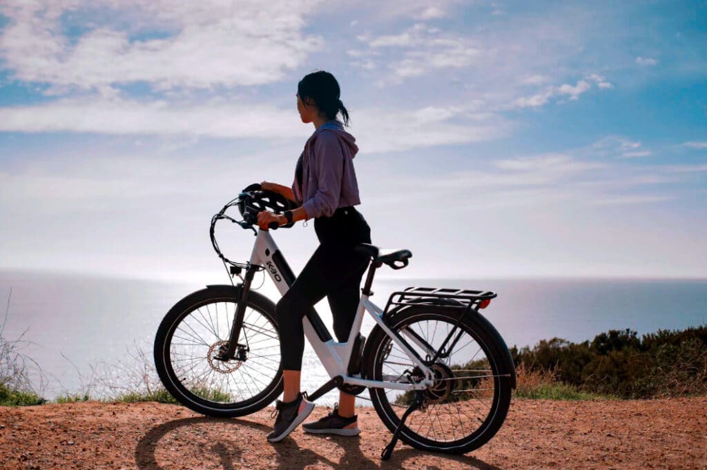 ebike girl on shore