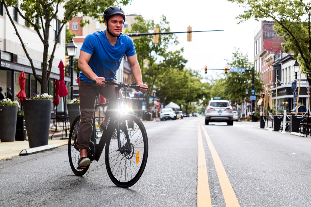 Man going to the store on an ebike