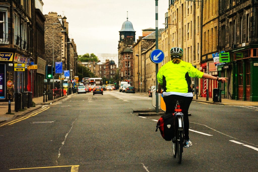 Visible cyclist. High Vis clothing can help you be seen easily.