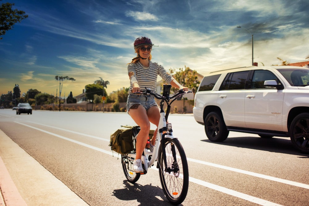 Girl commuting on ebike