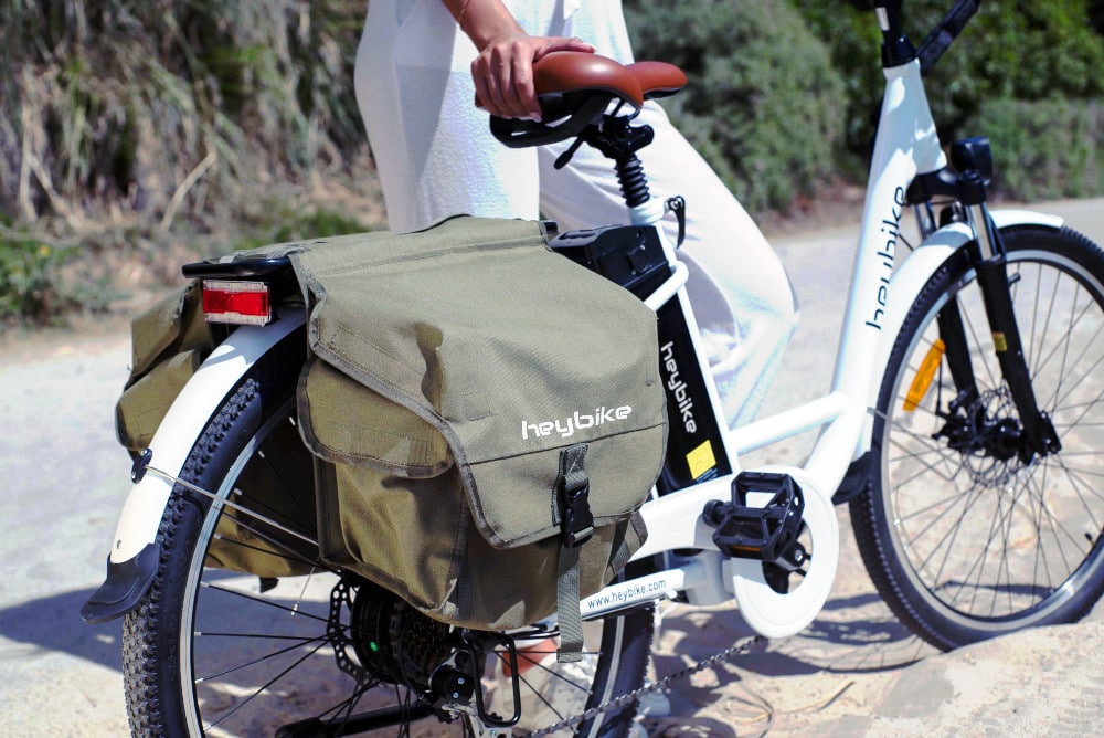 ebike with panniers over rear wheel