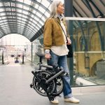 Brompton Folding Electric Bike, Folded.